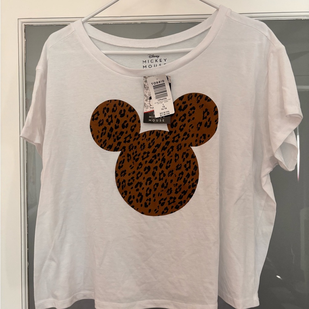 Torrid White and Brown Leopard Mickey Mouse crop T-Shirt